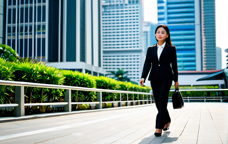 Bangkok Businesswoman**
"A professional businesswoman in a modest, tailored business suit, walking purposefully through the modern financial district of Bangkok. Skyscrapers and busy streets form the background. Fully clothed, appropriate attire, safe for work, perfect anatomy, natural proportions, professional photography, high quality."
**