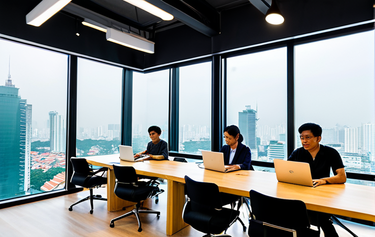 Thailand Tech Hub**
"A modern co-working space in Bangkok, Thailand, filled with diverse, fully clothed professionals collaborating on laptops. Large windows overlook the city skyline. The atmosphere is bright and energetic. Focus on innovation and collaboration. Thailand 4.0 concept. Professional, appropriate content, safe for work, perfect anatomy, natural proportions, well-formed hands, proper finger count, fully clothed, modest clothing, appropriate attire."
**