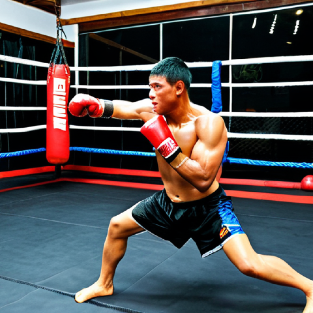 태국의 글로벌 스포츠 커뮤니티 - **Image Prompt 1: Muay Thai Training Session in Phuket**
A dynamic, high-energy shot inside Tige...