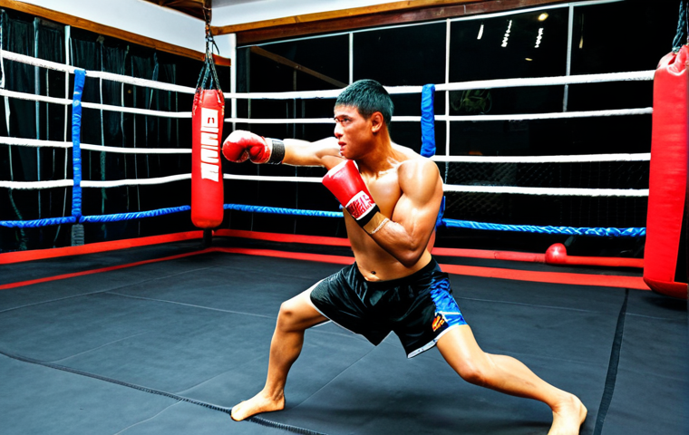 태국의 글로벌 스포츠 커뮤니티 - **Image Prompt 1: Muay Thai Training Session in Phuket**
A dynamic, high-energy shot inside Tige...