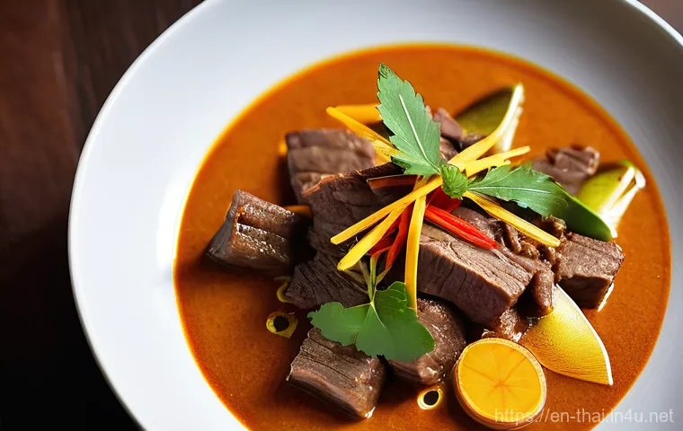 태국의 유명 셰프 - Le Du: Modern Thai Culinary Artistry**

An overhead shot of an exquisitely plated, modern Thai dish ...