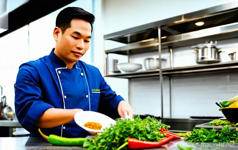 태국의 유명 셰프 - Nusara: Refined Traditional Thai Heritage**

A close-up, eye-level shot of a beautifully presented, ...