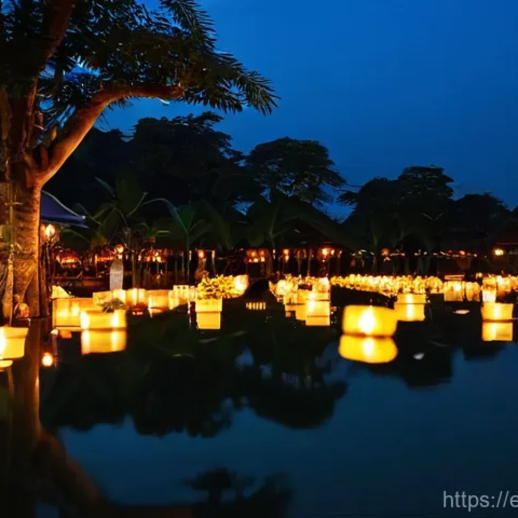 태국 전통 축제와 그 기원 - **Prompt for Loy Krathong:**
"A serene and mystical evening scene during the Loy Krathong festiv...