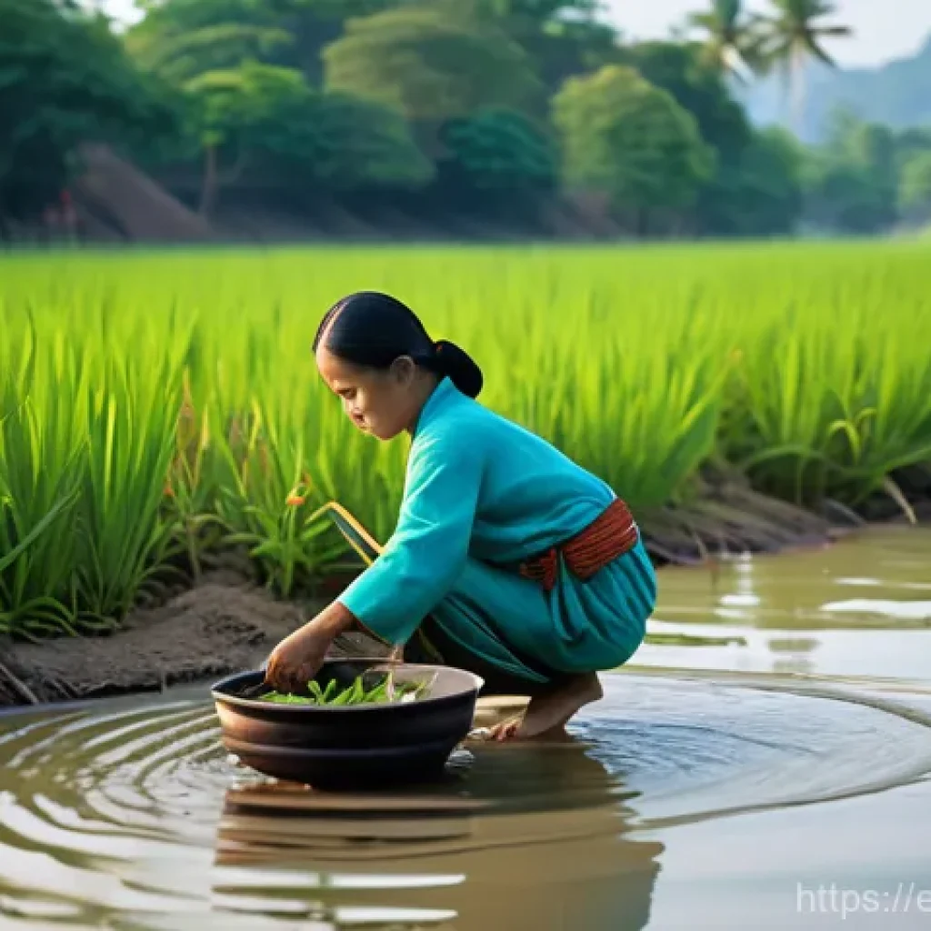 태국 전통 음식의 기원 - **Prompt:** A serene and authentic depiction of ancient Tai people in the Sukhothai kingdom era, set...
