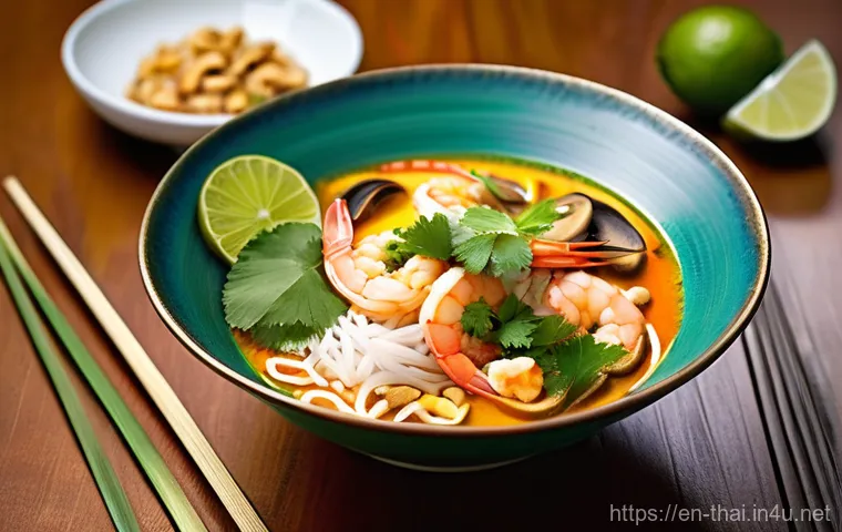 태국 전통 음식의 기원 - **Prompt:** A vibrant and bustling panoramic scene of an ancient Siamese trade market, reminiscent o...