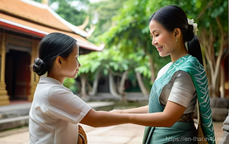 태국 주요 민족과 문화 - **A Serene Moment of Respect: The Thai Wai**
**Prompt:** A heartwarming, hyperrealistic photogra...