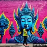 태국의 현대 예술 트렌드 - **Urban Art Kaleidoscope in Charoenkrung**
"A vibrant and bustling alleyway in Bangkok's histori...