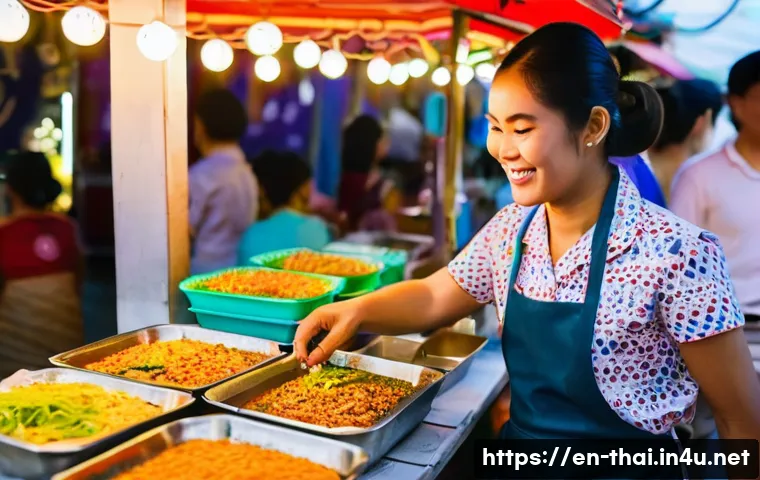 태국의 비즈니스 트렌드 - **Prompt:** A vibrant, bustling night market in Bangkok, Thailand, illuminated by warm string lights...