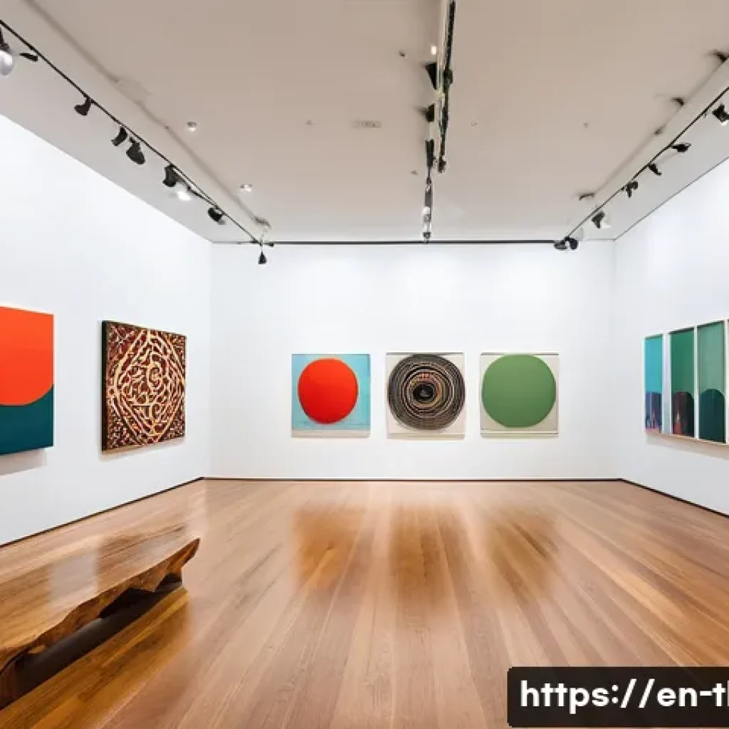 태국의 현대 예술 작가 - A vibrant contemporary art gallery interior in Bangkok&rsquo;s Sukhumvit district, featuring vivid paintin...