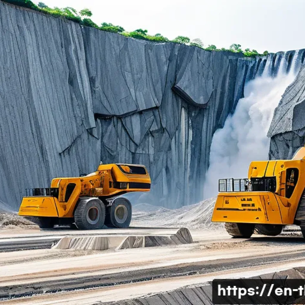 태국의 석재 산업 - A high-resolution image of a modern stone quarry featuring advanced extraction technology: prominent...