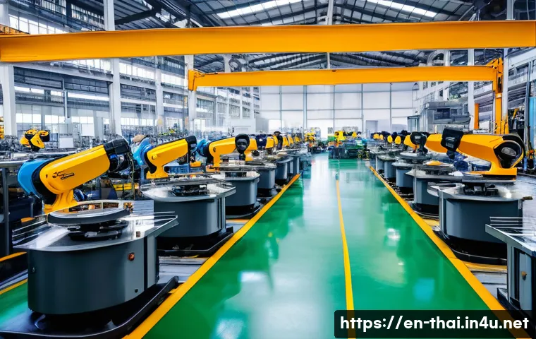 태국의 글로벌 경제 기여 - A bustling modern automotive manufacturing plant in Thailand, showcasing advanced robotics assemblin...