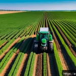 Home 22 태국의 스마트 농업 - A modern precision agriculture scene showing a medium-scale farm in the American Midwest with a GPS-...