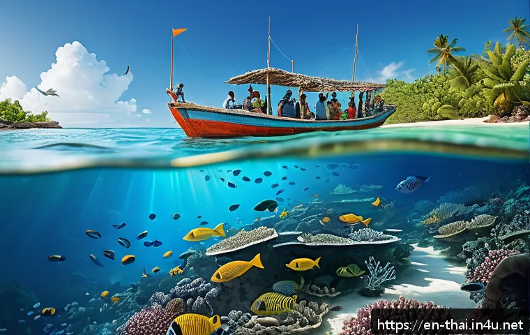 태국의 해양 보호 노력 - A vibrant underwater scene showcasing a community-led coral reef restoration event in a tropical coa...